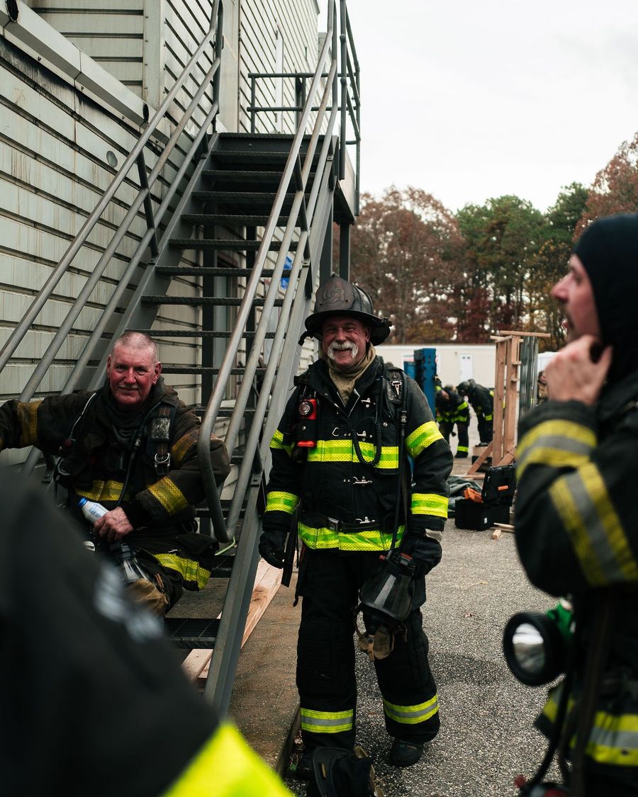 Firefighters gather between training evolutions
